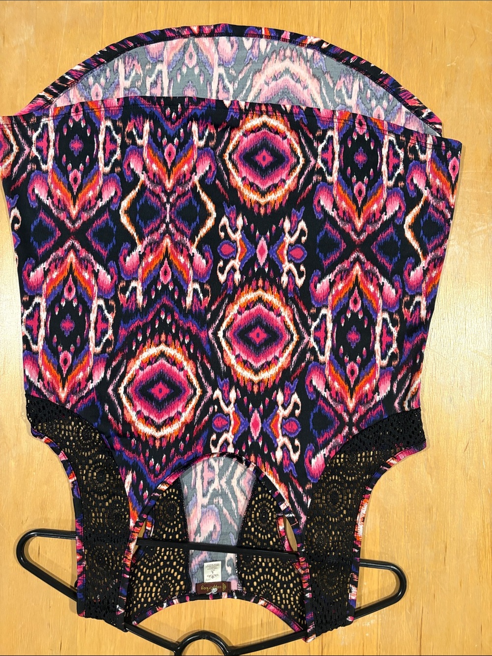 Copper Key ~ Multicolor Tribal Print Tank with Black Lace Accents